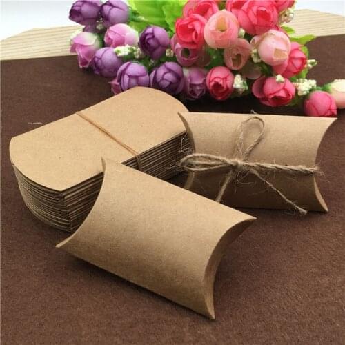Handcraft 8x5.5x2cm Kraft Paper Pillow Boxes Container Storage Holiday Return Gift Pillow Boxes With Hemp Strings Rope 30Pcs/Lot
