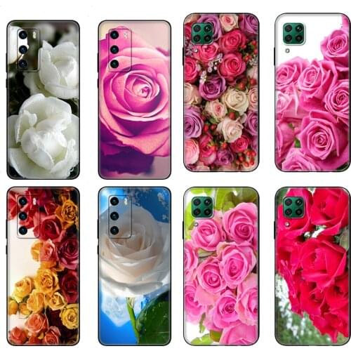 Black tpu Case For Huawei P30 Lite P30 Pro P40 Case For Huawei P40 LITE E P Smart 2020 Case Cover Flowers