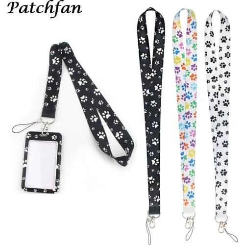 AD249 Patchfan Cartoon Dog Footprint Card Holder ID Holder Bus Card Holder Staff Card With Lanyard