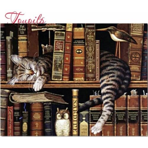 Bricolage 5D plein diamant chat et livres ronde strass diamant peinture point de croix kits diamant broderie modèles