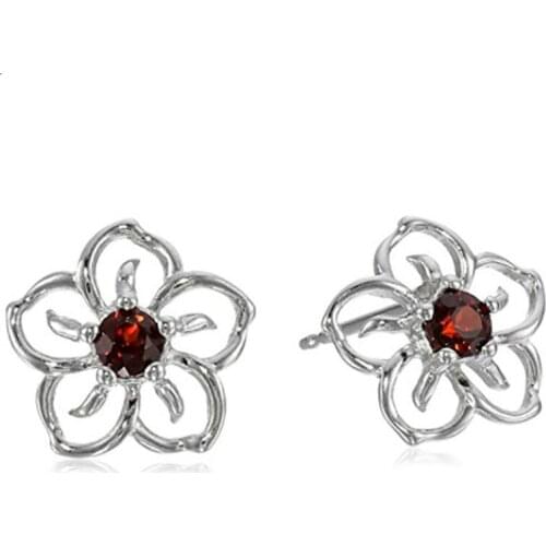 Exquisite Silver Color Hollow Flower Sky Stud Earrings Blue/Red Gems Crystal Earring Trendy Bridal Wedding Earrings Fine Jewelry