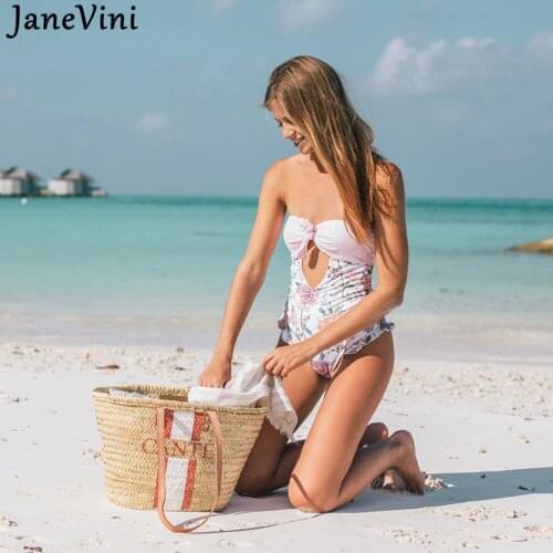 JaneVini Summer Beach Women One Piece Swimsuit Swimwear 2021 Sexy Femme Body Suits for Women Floral Print Bathing Suits Bikini