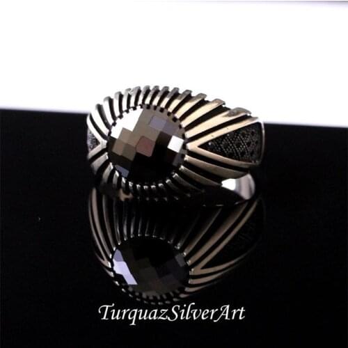 Handmade Mans Black Zircon Gemstone Ring, Mans 925 Silver Ring, Zircon Ring