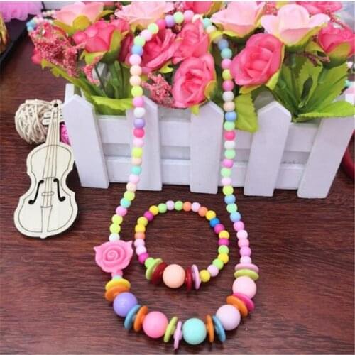 Fashion Flower Kids Jewelry Set for Party Beads Necklace and Bracelet Jewelry Set for Girls Acrylic Childrens Decorations Gift
