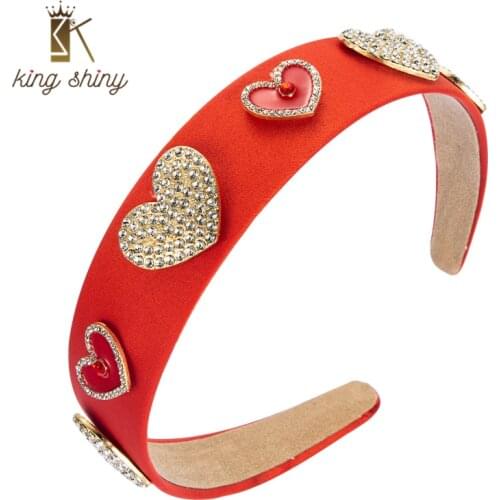 King Shiny Elegant Korean Dropping Heart Headband Vintage Sparkly Rhinestone Padded Hairband Girls Party Hair Accessory Headwear