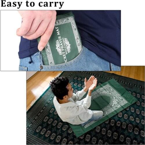 New Arrival 100x60cm Portable Prayer Rug with Compass Kneeling Poly Mat for Muslim Islam Waterproof Prayer Mat Carpet With Bag