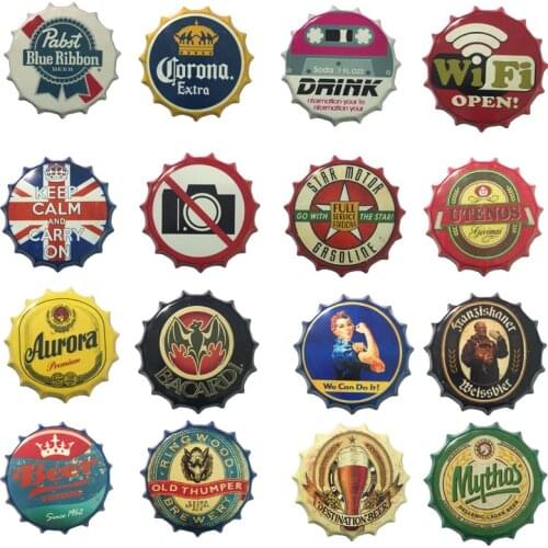 Coke Wine Brand Beer Bottle Cap Tin Sign Round Plate Hanging Crafts Decor Bar Cafe Restaurant Art Decorative Plaques Metal Signs