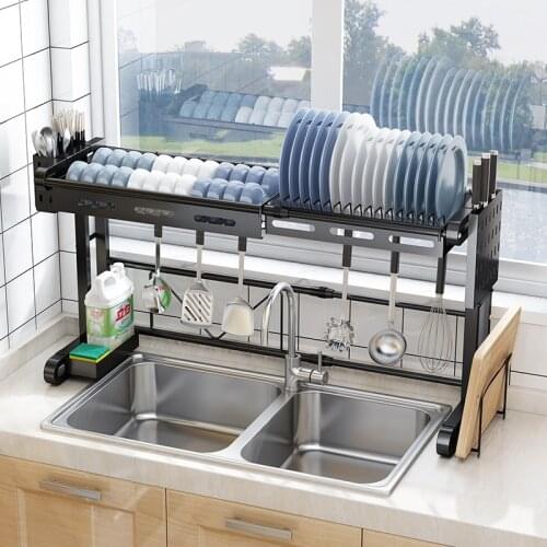 Hot sales kitchen dish rack Stainless Steel dish drying rack adjustable height and length Dish Drainer