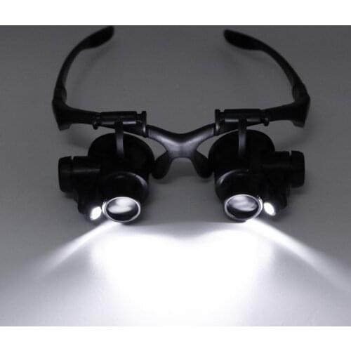 Watch Repair Magnifier Magnifying Glasses 10X 15X 20X 25X Dual Eye Jewelry With 2 LED Lights New Loupe Lens Microscope