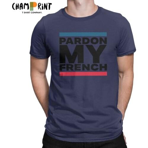 Mens T-Shirt Pardon My French Fun 100% Cotton Tee Shirt Short Sleeve Frenchie Lovers T Shirts Crewneck Tops Plus Size