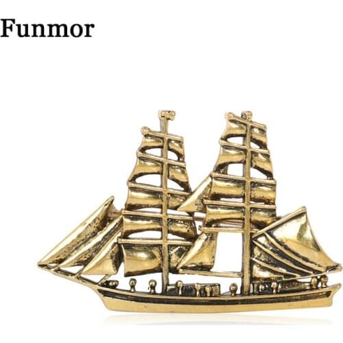 Funmor Retro Sailboat Brooch Antique Gold Women Men Party Banquet Daily Accessories Coat Bag Hat Decoration Bijoux Gifts Joias