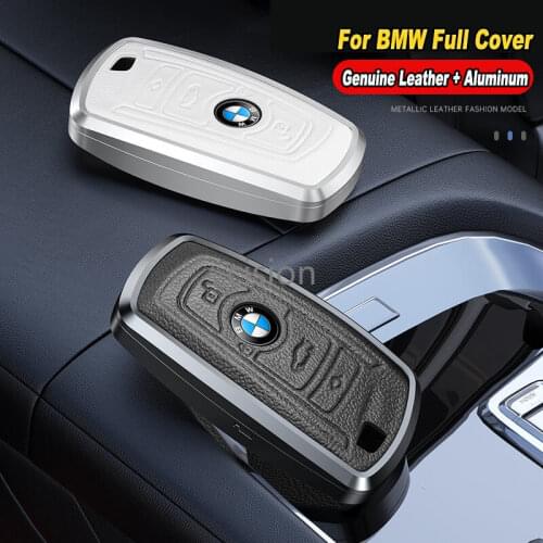 Genuine Leather Aluminum Remote Car Key Fob Cover Case Holder Shell Keychain For BMW 1 3 5 6 7 X3 X4 F10 F20 F21 F25 F30 F31 M5