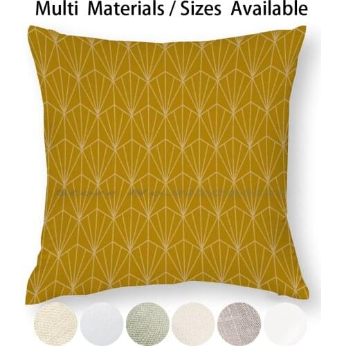 Art Deco In Mustard Yellow Pillow Case Throw Pillow Cover Cotton Linen Flax Yellow Mustard Mustard Yellow Earth Tones Earthy