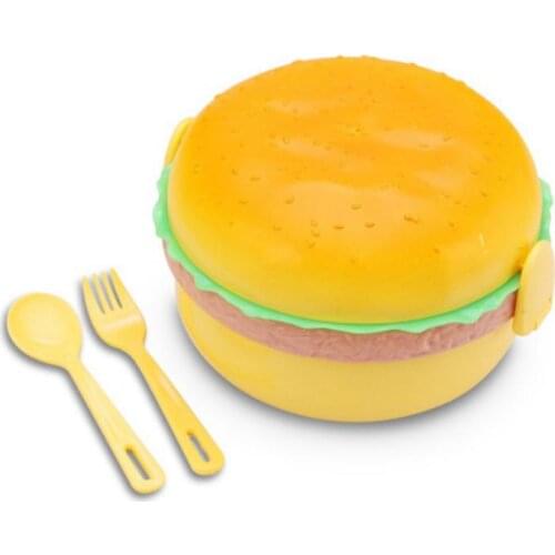 New Hamburger Double Tier Lunch Box Burger Box Bento Lunchbox Children School Food Container Tableware Set With Fork Kids