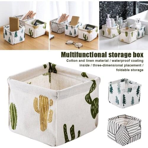Newly Mini Square Cotton Linen Fabric Desk Storage Basket Home Waterproof Organizer Cubes Box For Home Office Organizador