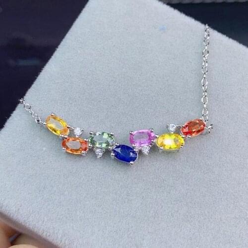 Natural Multicolor sapphire Necklace natural gemstone Pendant Necklace S925 silver trendy smiling face row woman gift Jewelry