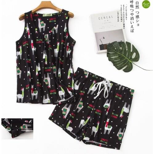 Plus Size Cute Bear Shorts Pajamas Sets Korean 60% Cotton Sleeveless Sweet Cartoon Summer Shorts Sleepwear Women Pyjamas