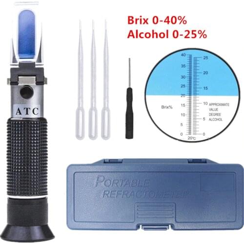 Alcohol Refractometer Sugar Content 0-40% Brix Alcohol Concentration Meter 0-25% for Grape Wine