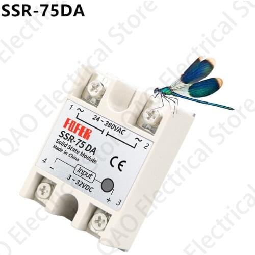 1pcs SSR-75DA 75A Solid State Relay Module 3-32V DC Input 24-380VAC