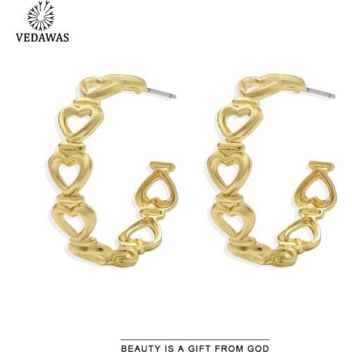 Vedawas Fashion Heart Stud Earring for Women Trendy Elegant Cute Gold Color Big Round Hoop Earrings Jewelry Girlfriend Gifts