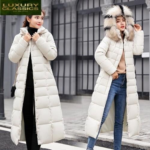 Women Winter 2021 Jacket New X-Long Parkas Thick Down Cotton Coat Big Fur Hooded Hat Female Tops Jaqueta Feminina LWL921