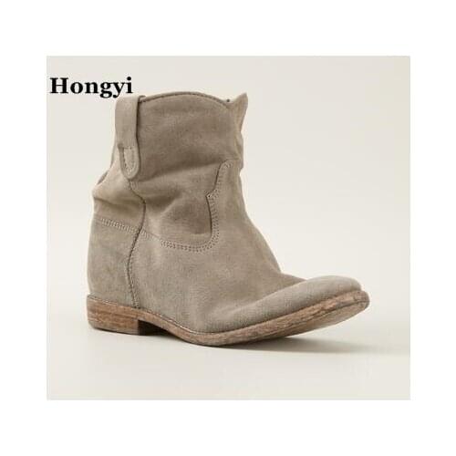 Women Ankle Boots Suede Autumn Shoes Flat Nubuck Leather Retro Distressed Biker Boots Women Motorcycle Boots Shoes Cool