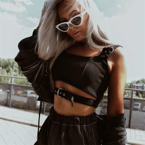 2021 new street punk hollow out cropped camisole top female adjustable belt bustier bra nightclub tank tops y1062