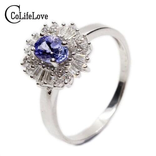 Vintage Engagement Wedding Ring for Woman Genuine Blue Tanzanite Ring Real 925 Solid Sterling Silver Jewelry Ring for Lady