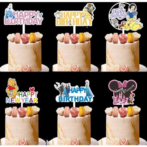 1pcs Disney Frozen Princess Birthday Party Decor Cinderella Snow White Pooh Kids Cake Topper Birthday Decoration Cake Supplies