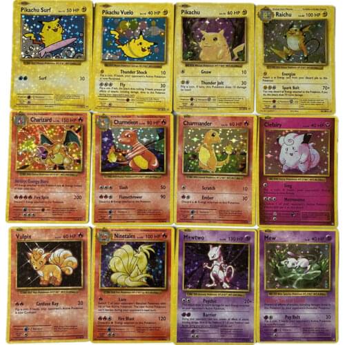 2021 New 60Pcs/Set DIY 1996 Years Pokemon Cards First Edition Mew Mewtwo Charizard Raichu English Flash Game Collection Cartas