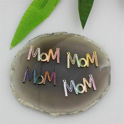 33*15mm 10pcs/lot Rainbow cz micro pave charm pendant/connector cz letter MOM jewelry component,handmade Mothers Day gift