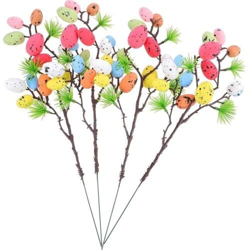 4Pcs Easter Egg Tree Branch Ornaments Creative Branch Easter Decoration Eggs Tree DIY Foam Eggs Bouquet Party Photo Props