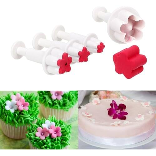 4Pcs/set Cutters Flower Sets Cake Mold DIY Fondant Plunger Bakeware Cake Decorations