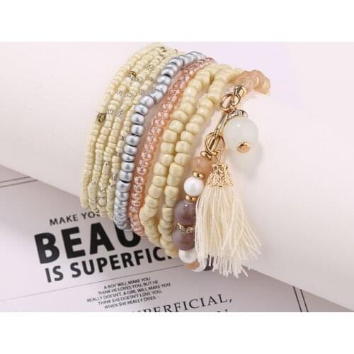 9pcs/set Handcraft Boutique Fashion Multilayer Crystal Stone Beads Strand Bracelets Bangles Mini Measle Boho Mujer