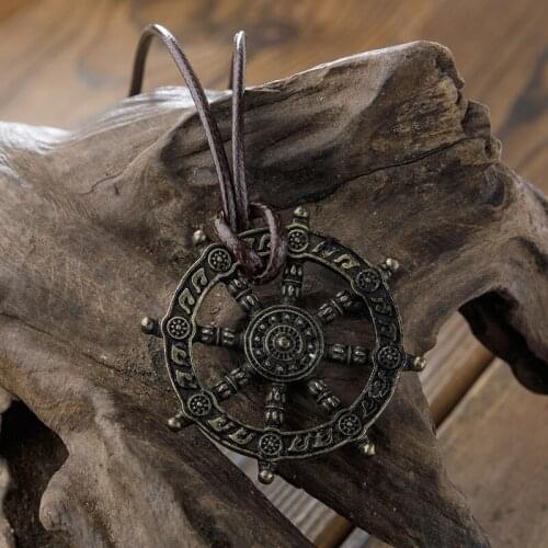 Viking Amulet Buddha Pendant Dharma Wheel of Life Necklace Samsara Buddhist Talisman Men Party Birthday Gift Religious Jewelry