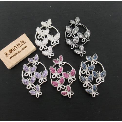 APDGG 38x63mm gold plated cubic zircon Micro Pave butterfly connector tassel necklace pendant Jewelry DIY