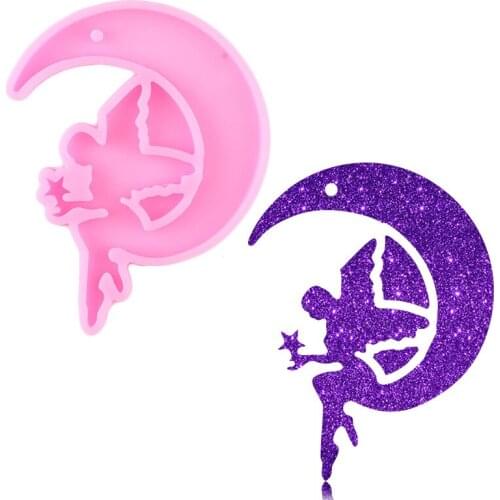 Shiny Glossy Fairy Moon Epoxy Resin Craft Silicone Keychain Mould Pendant Polymer Clay Necklace Charms Making Jewelry Molds