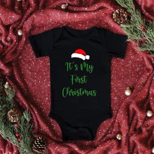 First Christmas Newborn Baby Bodysuits Its My First Christmas Print Summer Short Sleeve 100% Cotton Fashion Boy Girl Rompers