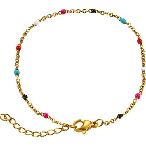 Stainless Steel Tone Beaded Chain Bracelet Colorful Enamel Satellite Bead Bracelet Fashion Lady Jewelry