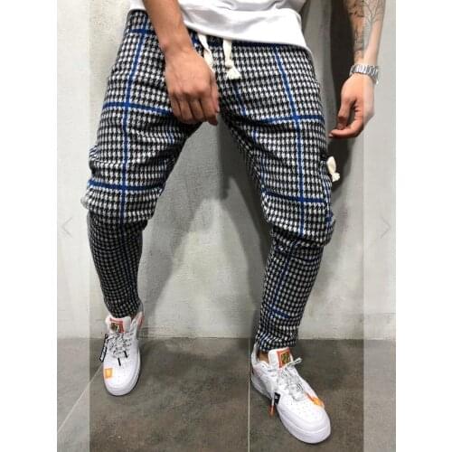 New Mens Harem Pants Slim-Fit Cool Plaid Casual Sports Striped Hip Hop Pants Streetwear Joggers Track Pants Mens Sweatpants