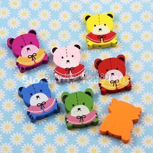 50pcs/lot Random Mixed colors Lead-free Animal Bear Wooden Beads for Bracelet/Necklace DIY accessories Approx 22x19mm K00323