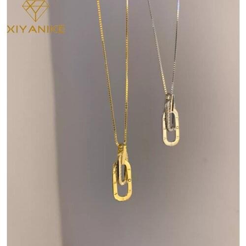 XIYANIKE 925 Sterling Silver Interlocking letters Full Of Diamonds Necklace Women All-match Exquisite Gorgeous Jewelry Oжерелье