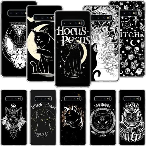 Witch And Cat Colorful Cute Phone Case For Samsung Galaxy S10 S20 S21 S9 S8 S7 Note 10 20 9 8 FE J4 J6 Ultra Plus Lite Pro + Edg