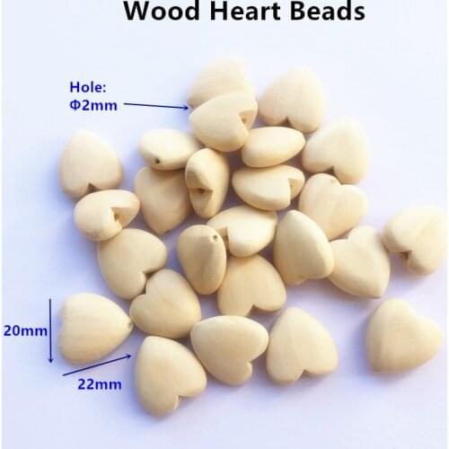 Chenkai 50pcs 22mm Natural Wood Heart Teether Beads Unfinished Baby Shower Teethering Wooden Teether Jewelry Toy Beads