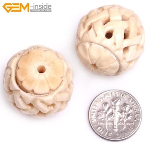 Gem-inside 2 Pcs Selectable Size Hollow Lantern Shape Cream White Carved Bone Beads For Jewelry Making Halloween DIY