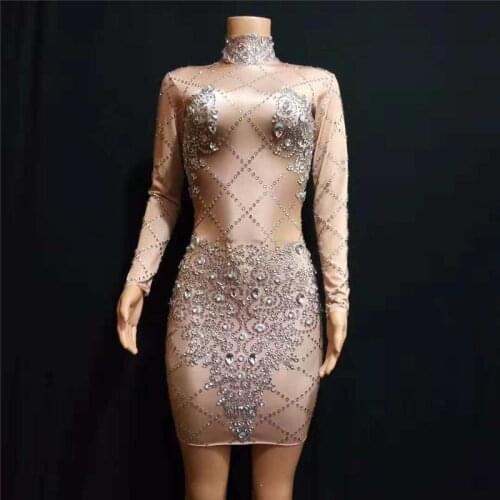 E73 Sexy female hip dress Rhinestone Elastic dj skirt ballroom pole dance stage wears costume party singer outfits clothe disco