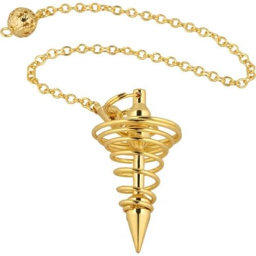 TUMBEELLUWA Healing Metal Amulet Spiral Pendulum for Dowsing Divination,Gold/Silver/Brass/Rose Gold Color Pyramid Reiki Pendulum