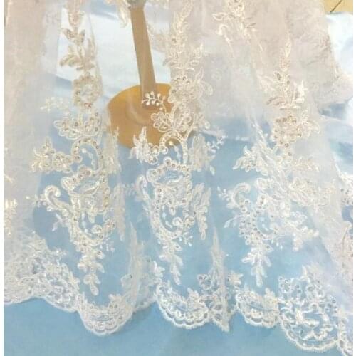 1 Yard 140cm Width Fashion New Style Sequined French Lace Fabric Mesh Cord Embroidery Lace Material for Bridal Dresses