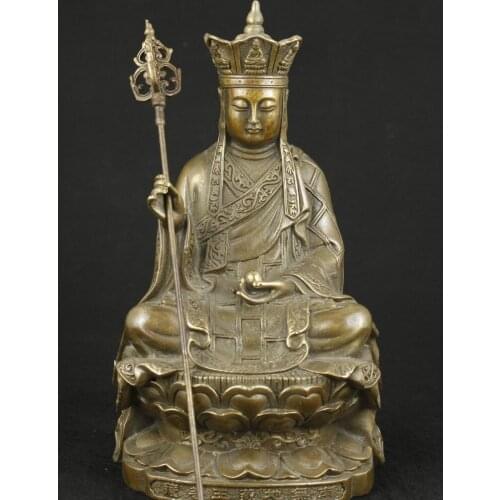 Copper Brass CHINESE crafts decoration CHINESE OLD BRONZE COLLECTABLE HANDWORK CARVED BUDDHA STATUE WITH TRUNCHEON