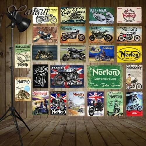 Retro Norton Motorcycle Decor Metal Poster Tin Signs For Pub Car Club Bar Garage Shop Home Decoration Wall Art Carft Gift YQZ084